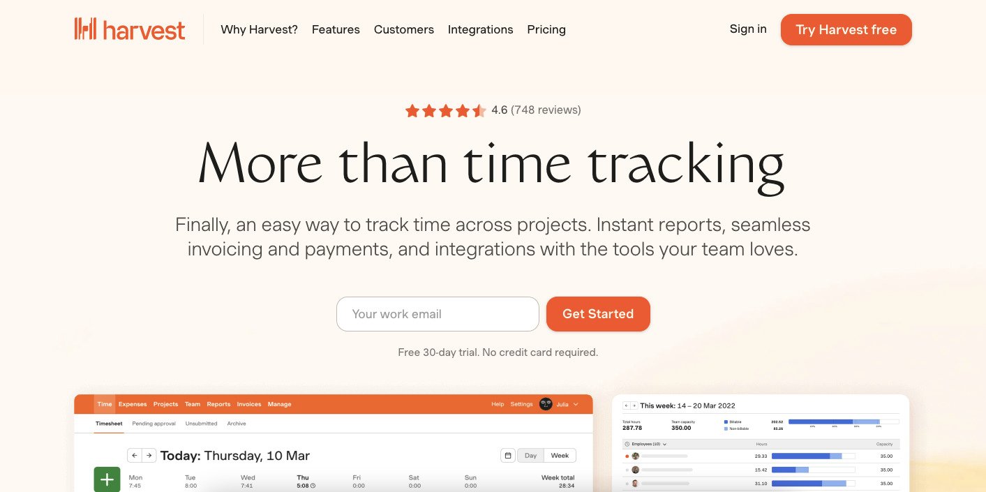 harvest website screenshot