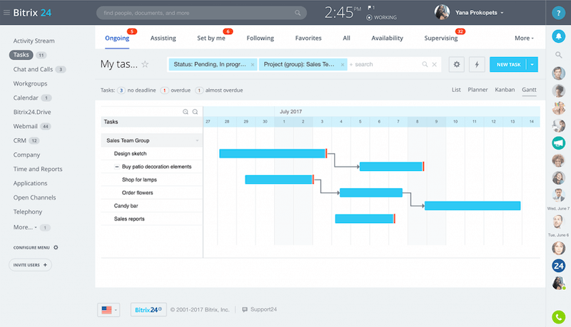 screenshot of bitrix24 enterprise project management software