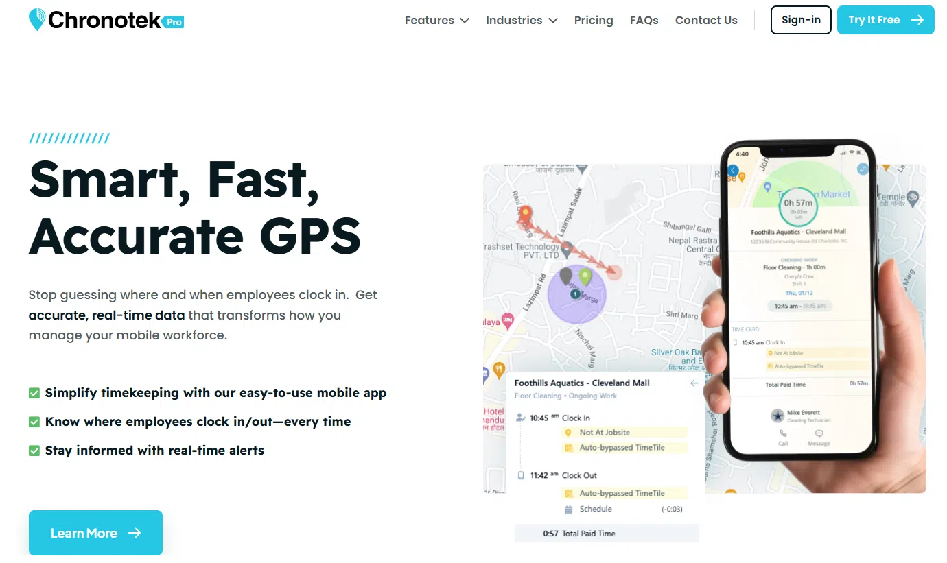 Screenshot of Chronotek GPS tracker for employees