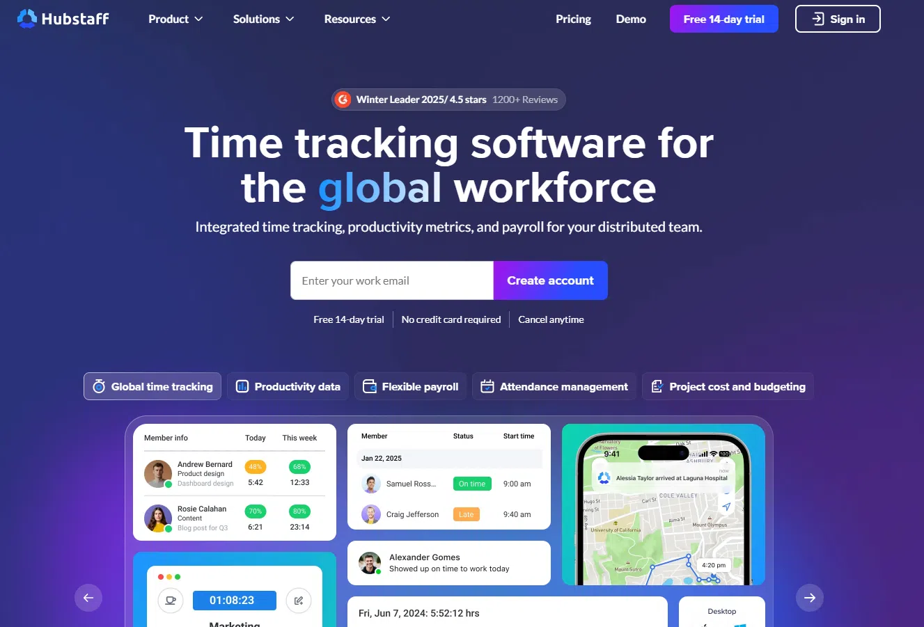 Screenshot of Hubstaff GPS employee monitoring
