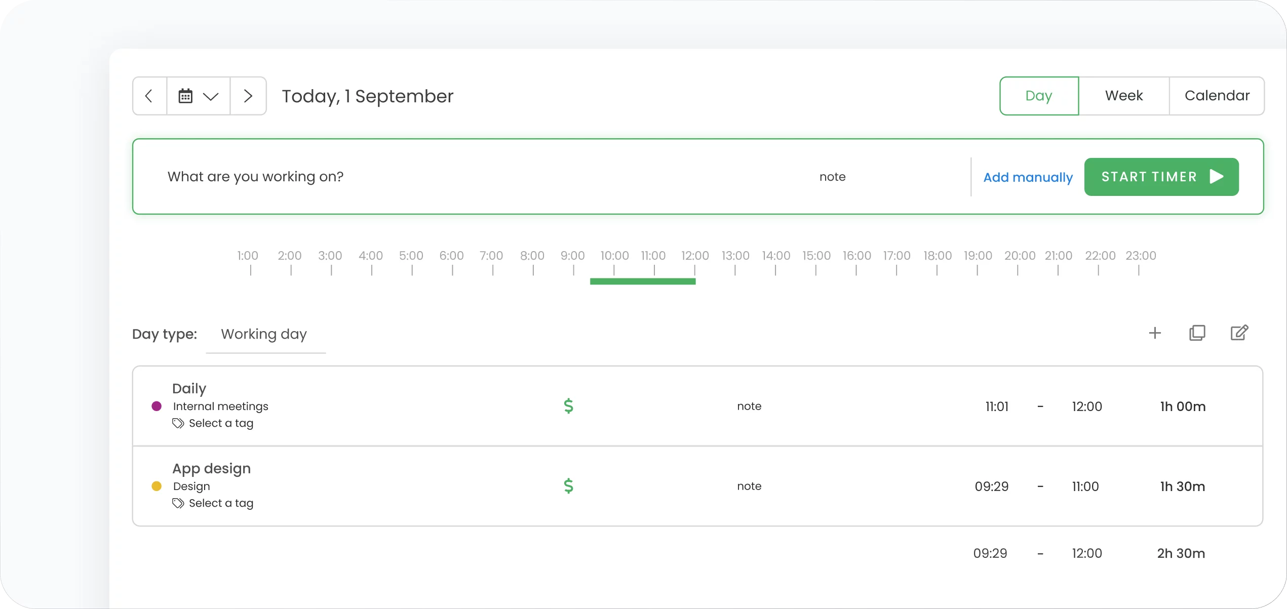 Timesheet - day view