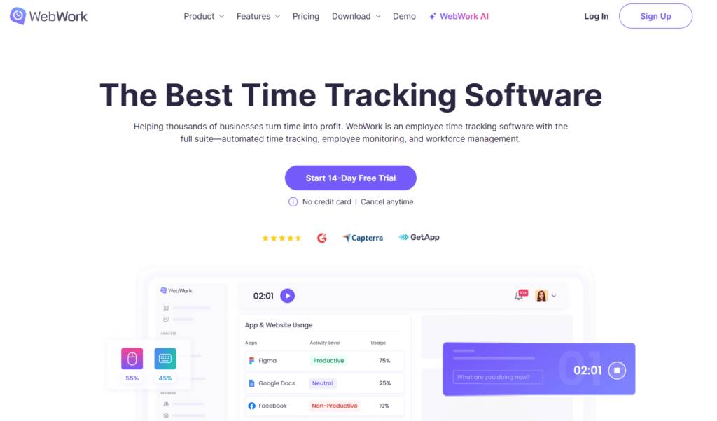 screenshot of WebWork time tracker