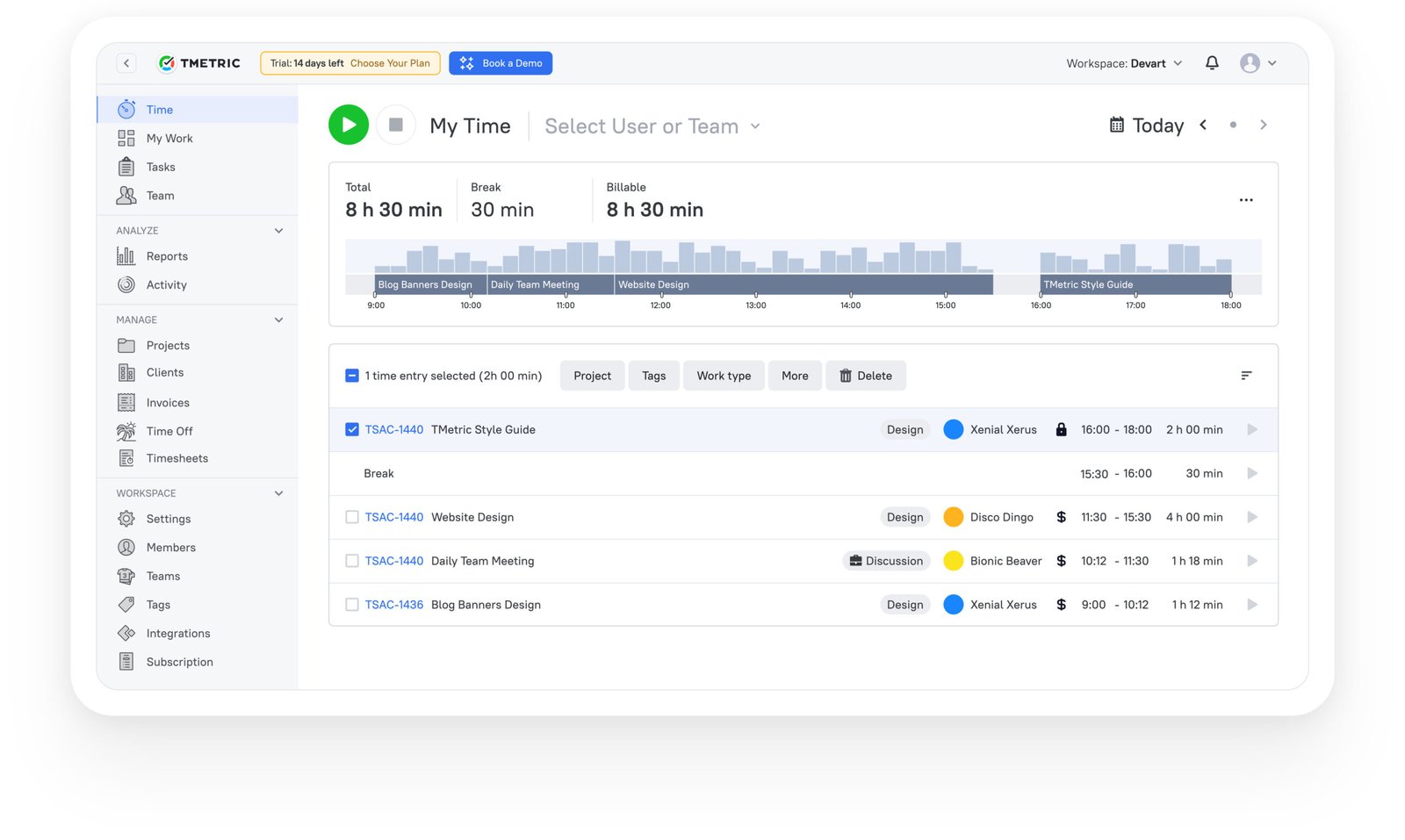 a screenshot of tmetric report