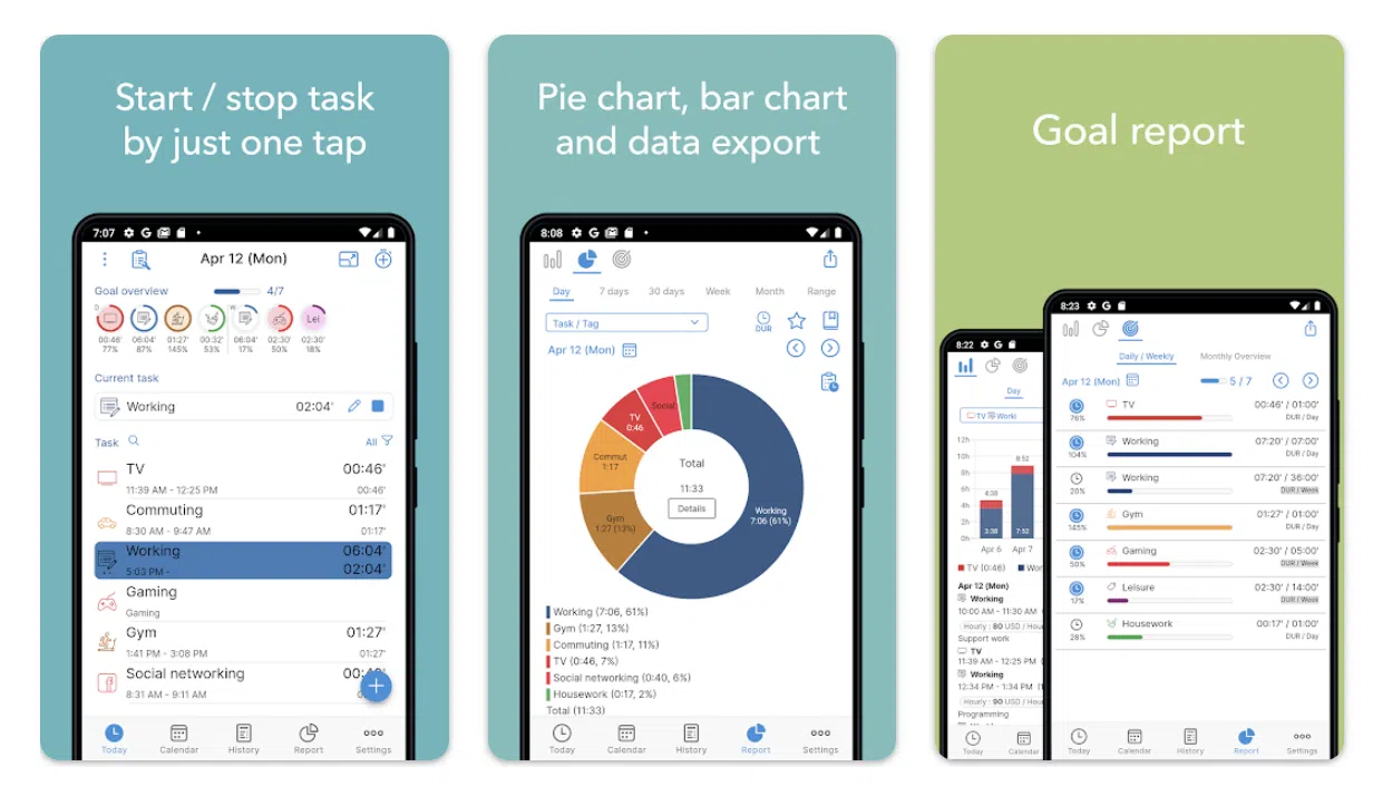 a collage of features of atrack mobile app