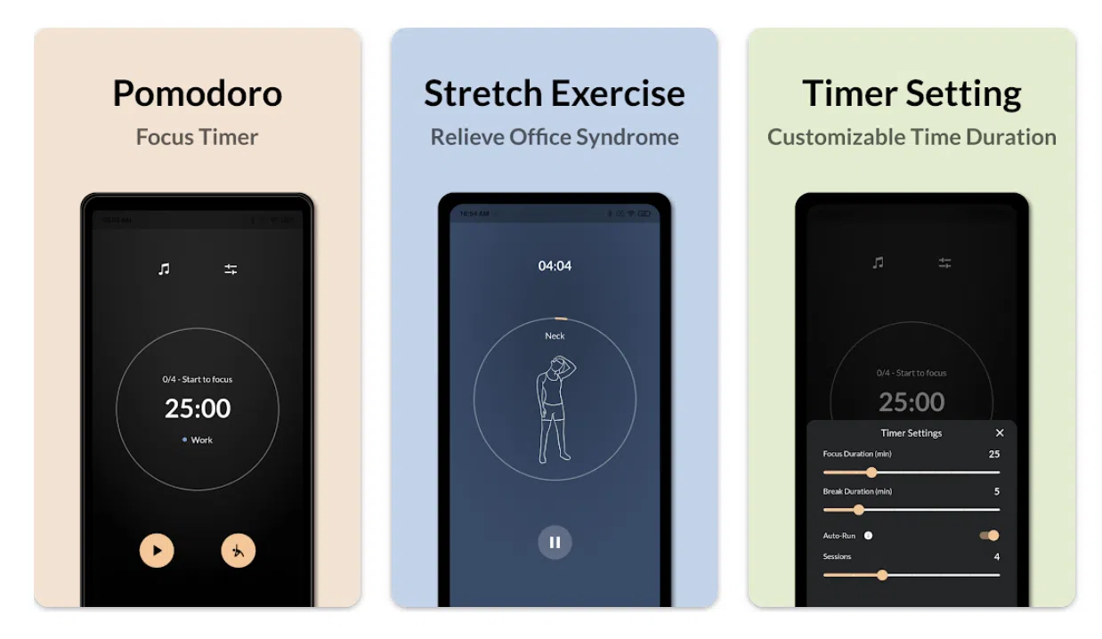 a collage of features of foca mobile time tracking app