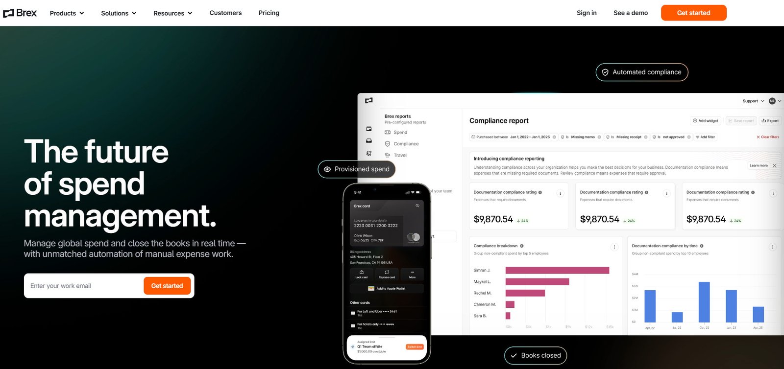 a homepage screenshot of brex financial tracking software