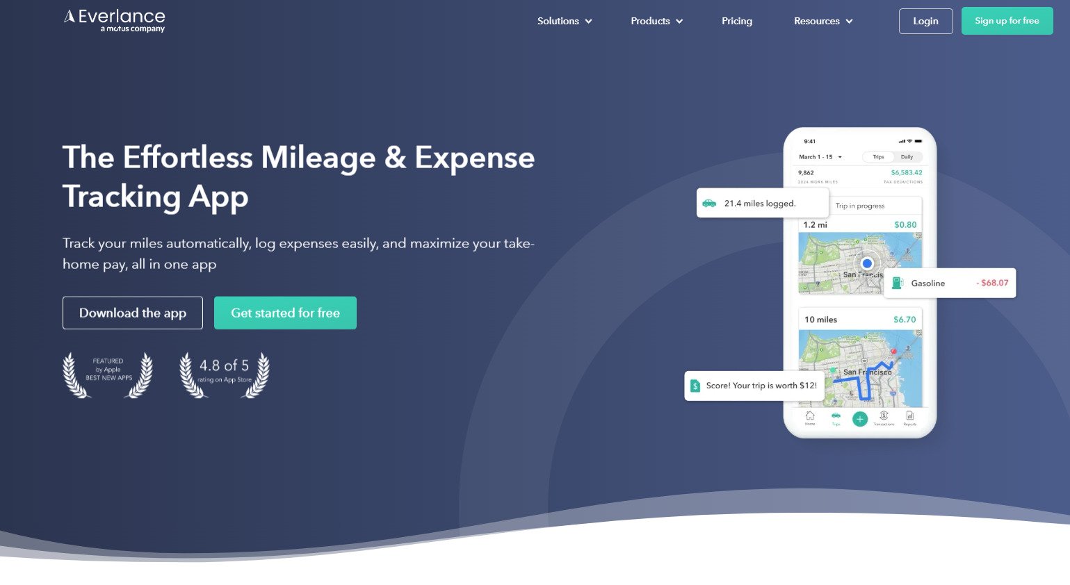 a homepage screenshot of everlance mileage tracking software