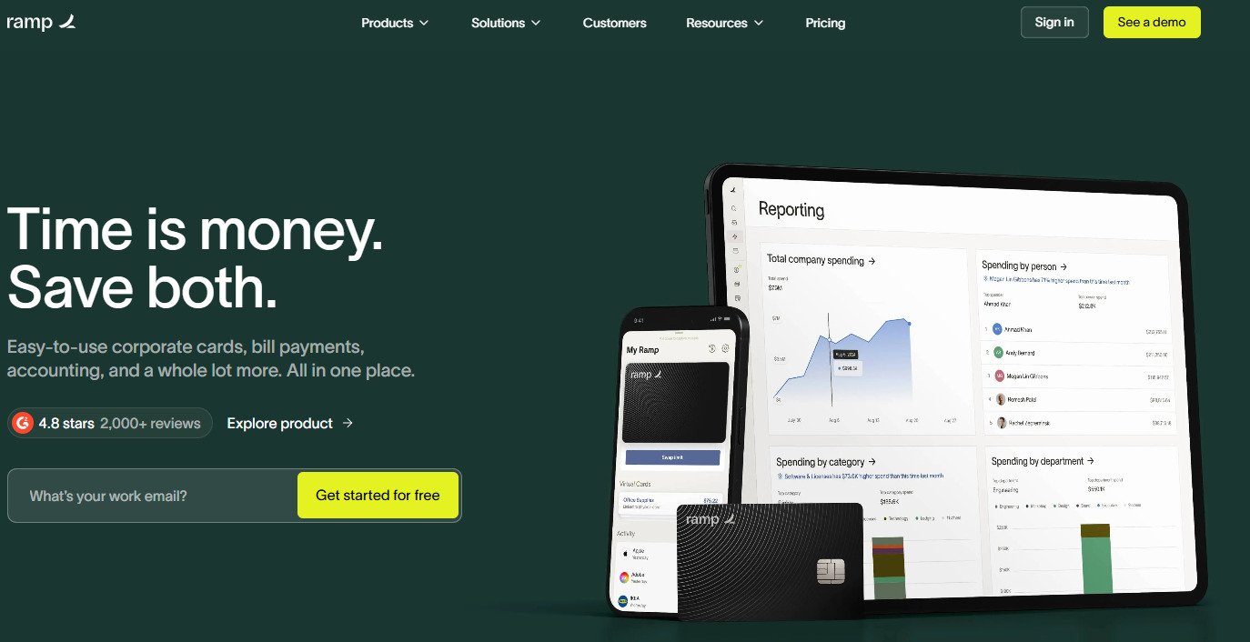 a homepage screenshot of ramp financial tracking software