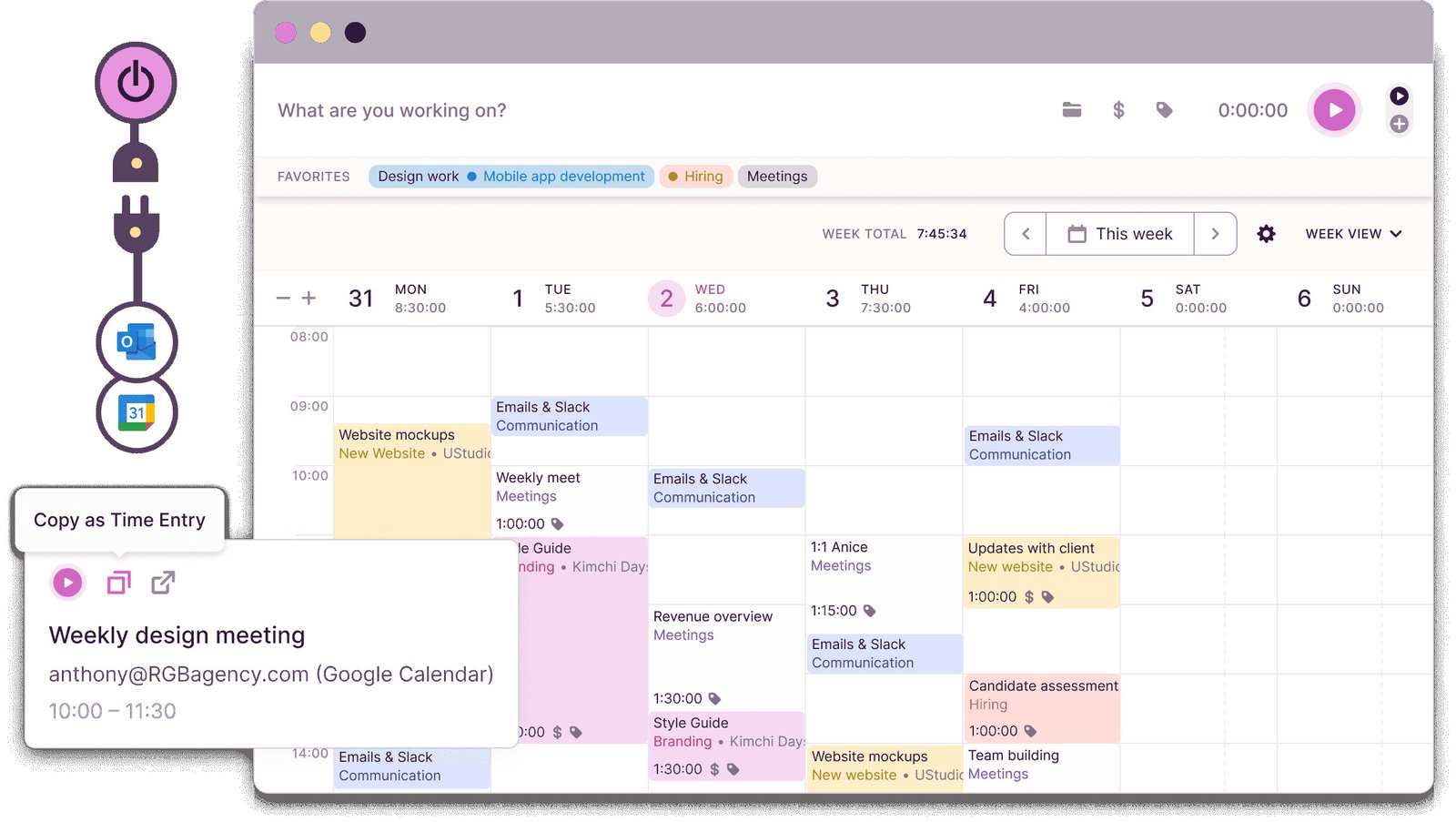 a collage of Toggl features