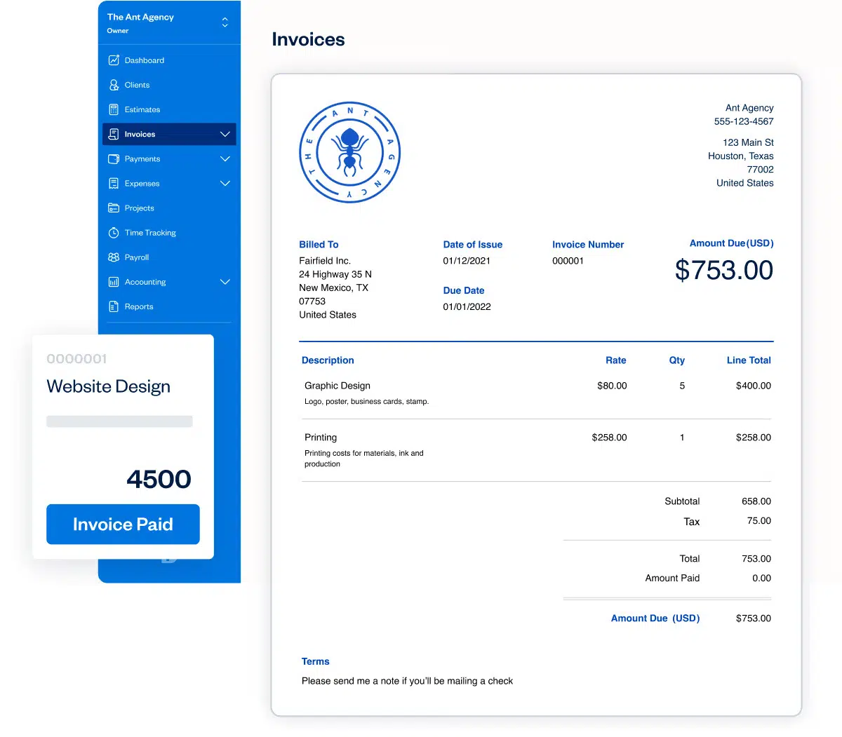 a screenshot of invoice view in freshbooks tool