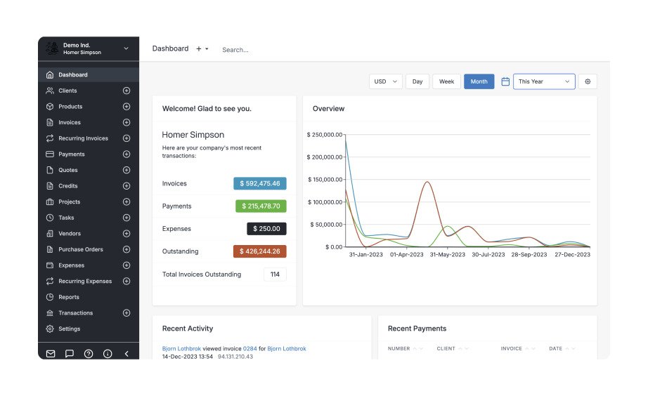 a screenshot of invoice view in invoice ninja tool