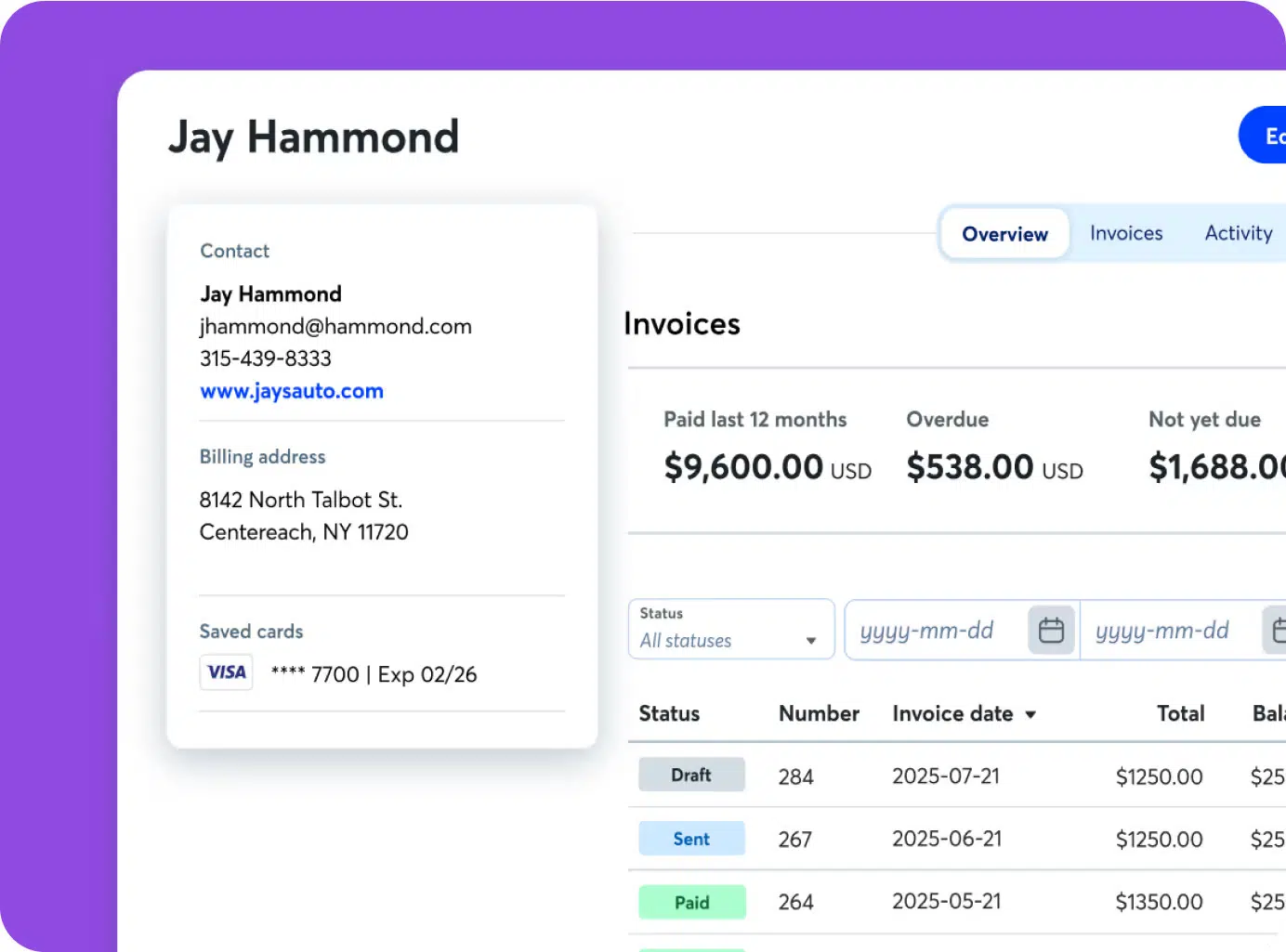 a screenshot of invoicing module of wave accounting tool