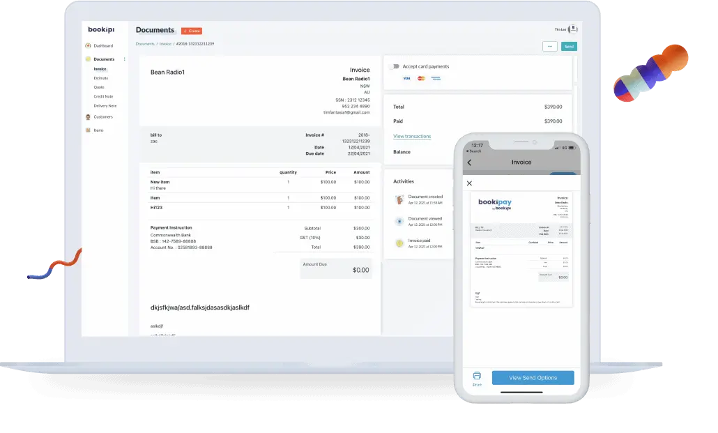 a screenshot of invoice view in bookipi tool