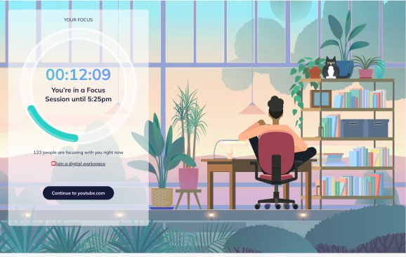 a collage of a vector image of a person sitting in front of the desk and rescuetime timer