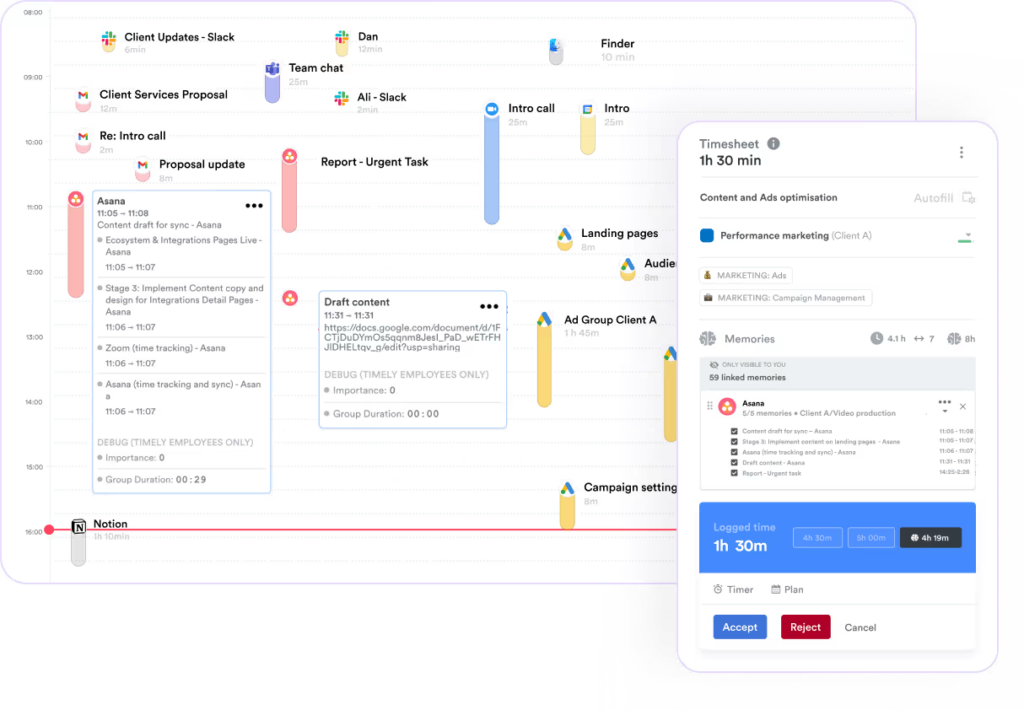 collage of timely tool views for a blog post about best timeular alternatives
