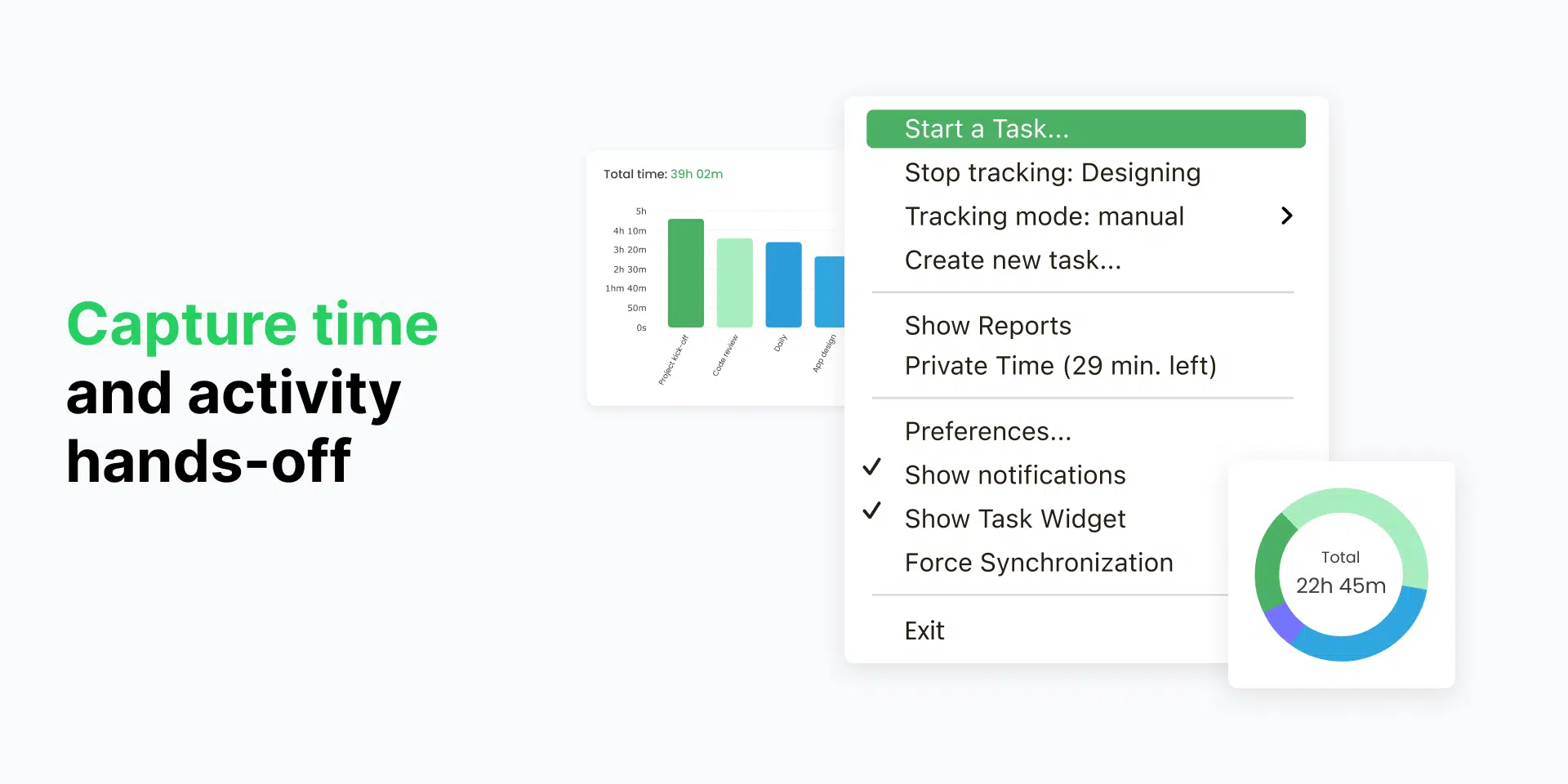 a collage of timecamp time tracking features for a blog post about productivity challenges of retail managers