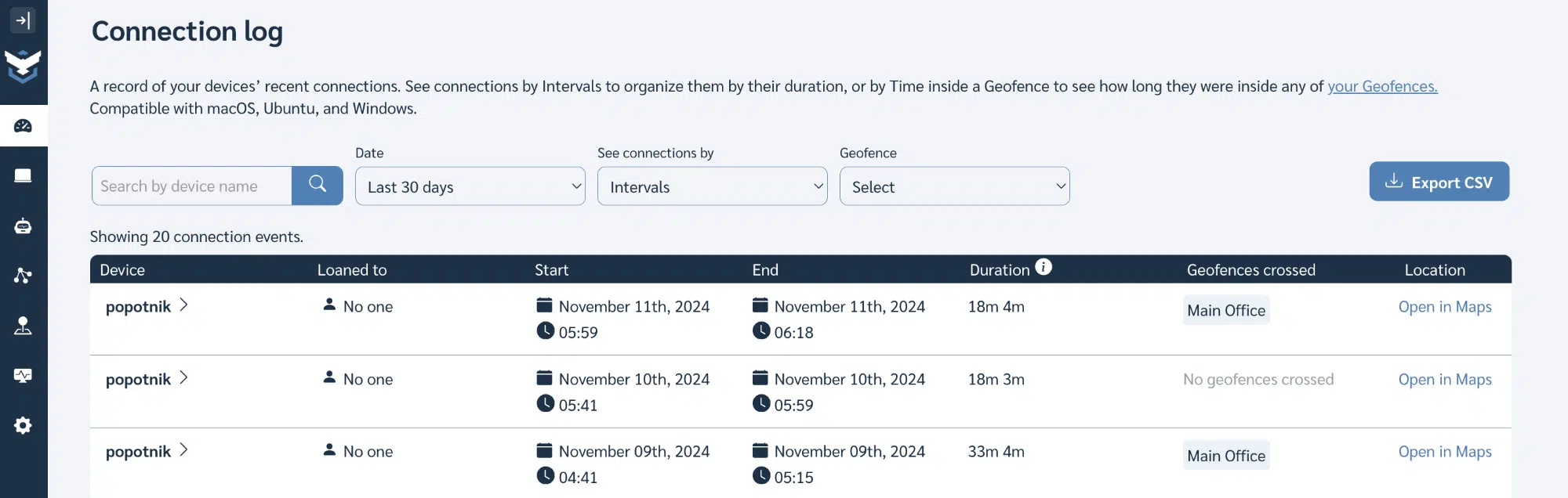 a screenshot of prey monitoring feature