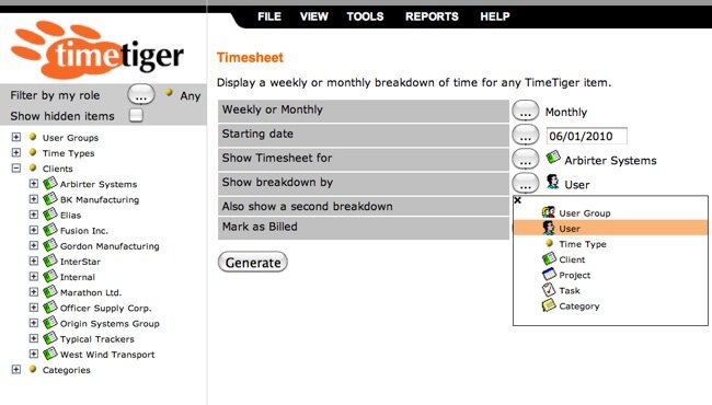 a screenshot of timetiger software