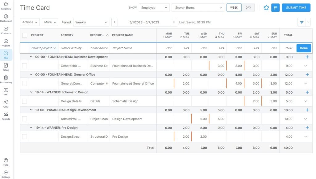 screenshot of bqe core enterprise tool