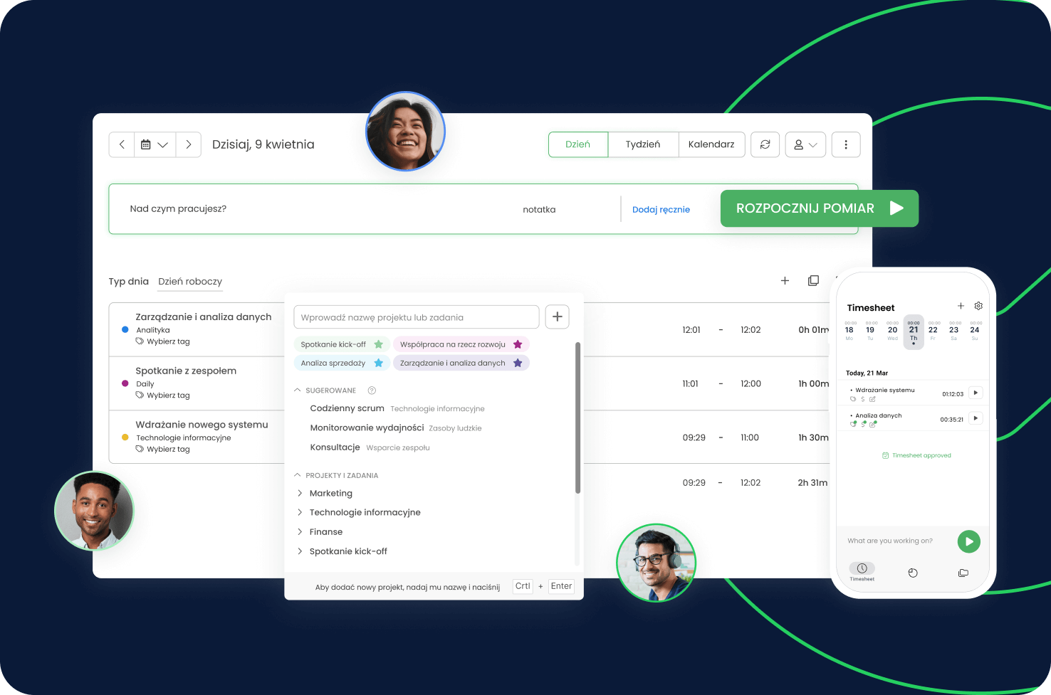Timecamp top section